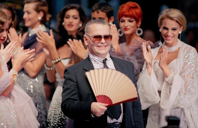 Karl Lagerfeld at his 1991 Chanel Show. Image: Remy De La Mauviniere/AP/REX/Shutterstock