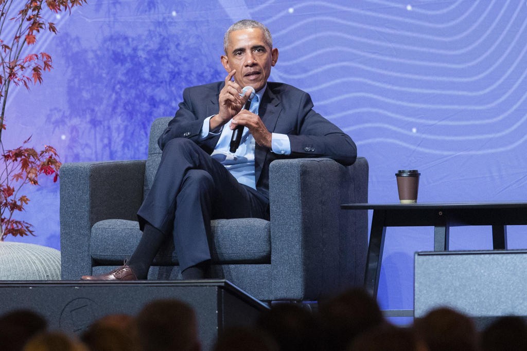 Barack Obama på Oslo Business Forum. Foto via nettavisen.no.