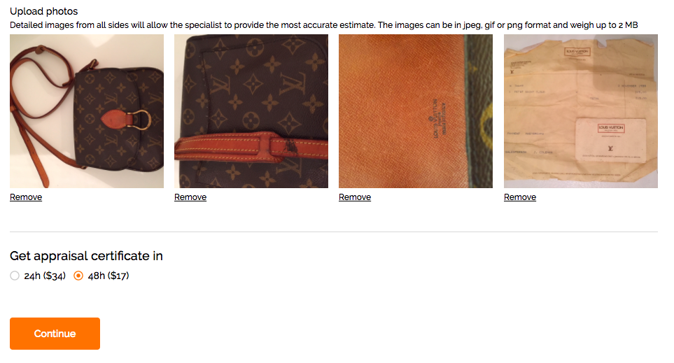 To start a valuation you simply log in to the Barnebys online valuation service where you can upload photos of your item and leave information about its condition, size etc. Pay and press send.