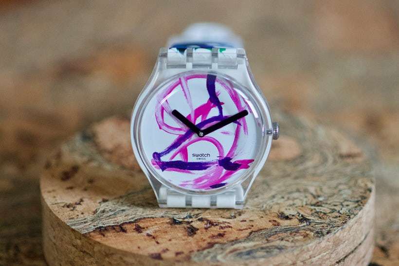 Die von Pigcasso gestaltete Armbanduhr von Swatch