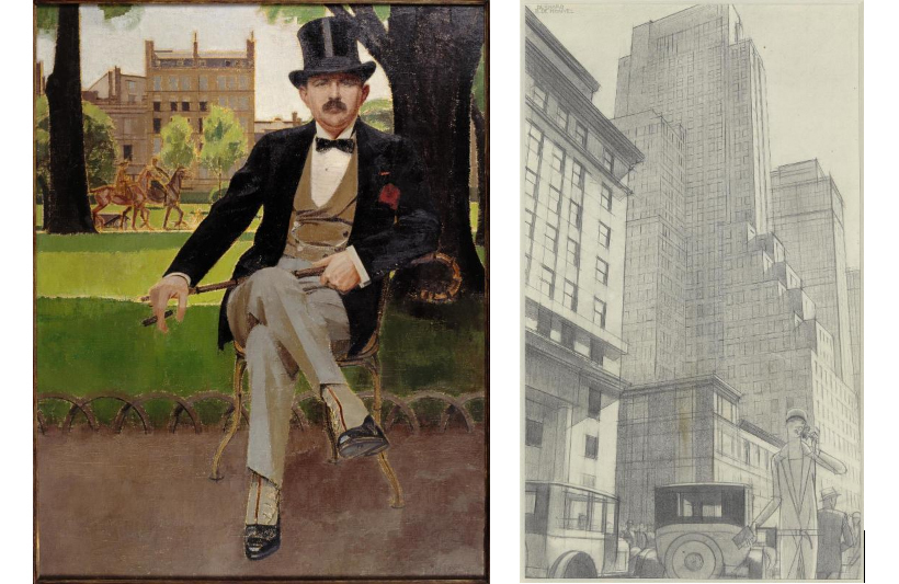 Bernard Boutet of Monvel. Links: Portrait of Georges Menier (circa 1925) Rechts: New York Street (1928) Centre Pompidou