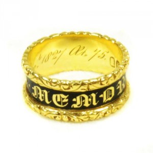 1827: Mourning Ring, 18ct Gold and Enamel, Hallmarked London 18ct Gold Dated 1827 inscribed with “Wm (William) Wrightson ob 26 Dec. 1827 At 75” - See more at: http://artofmourning.com/2015/08/06/the-earliest-mourning Image via Art of Mourning
