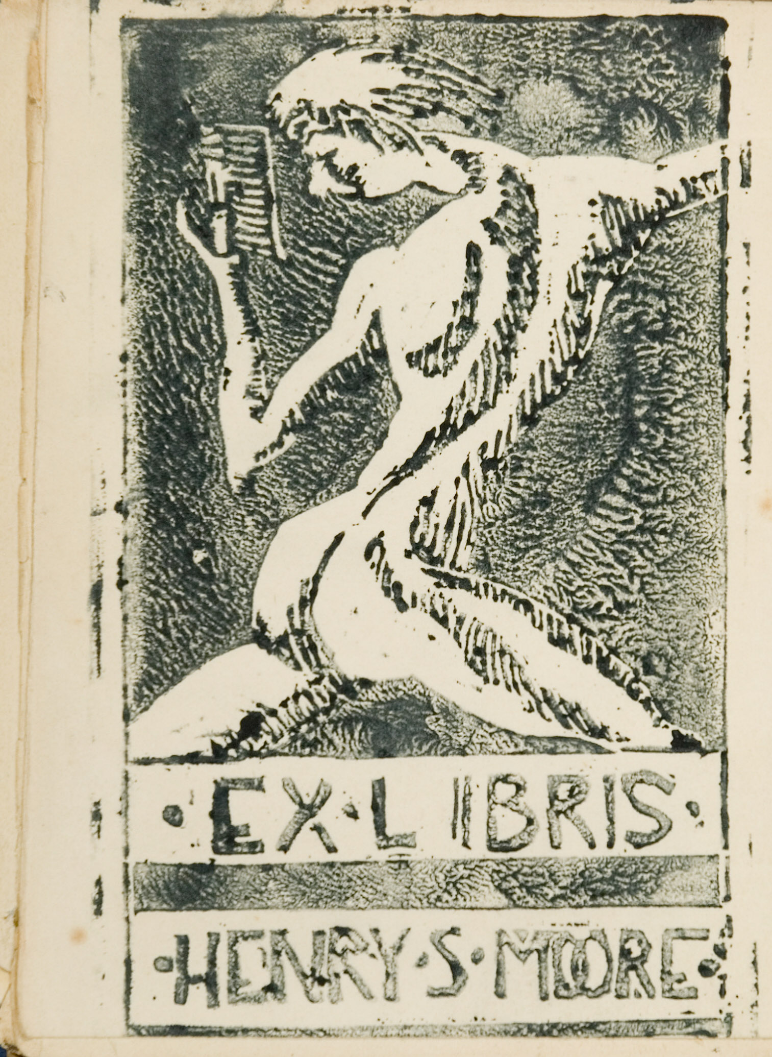 La première gravure connue de Moore est montée sur la demi-page de titre d’une biographie d’Albrecht Dürer., vers 1914, image © Fondation Henry Moore