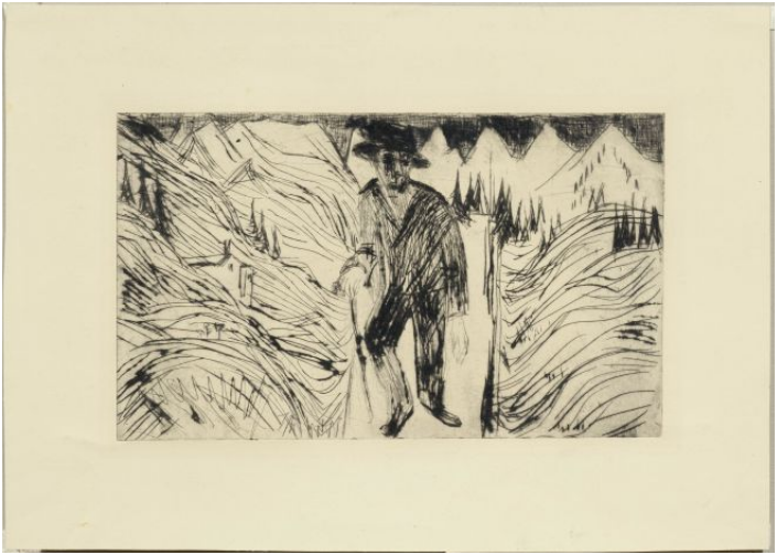 ERNST LUDWIG KIRCHNER (Aschaffenburg 1880-1938 Frauenkirch / Davos) - The Wanderer, drypoint etching, 3rd state, one of 9 prints of this state known to date, 18.2 x 30.5 cm, 1922