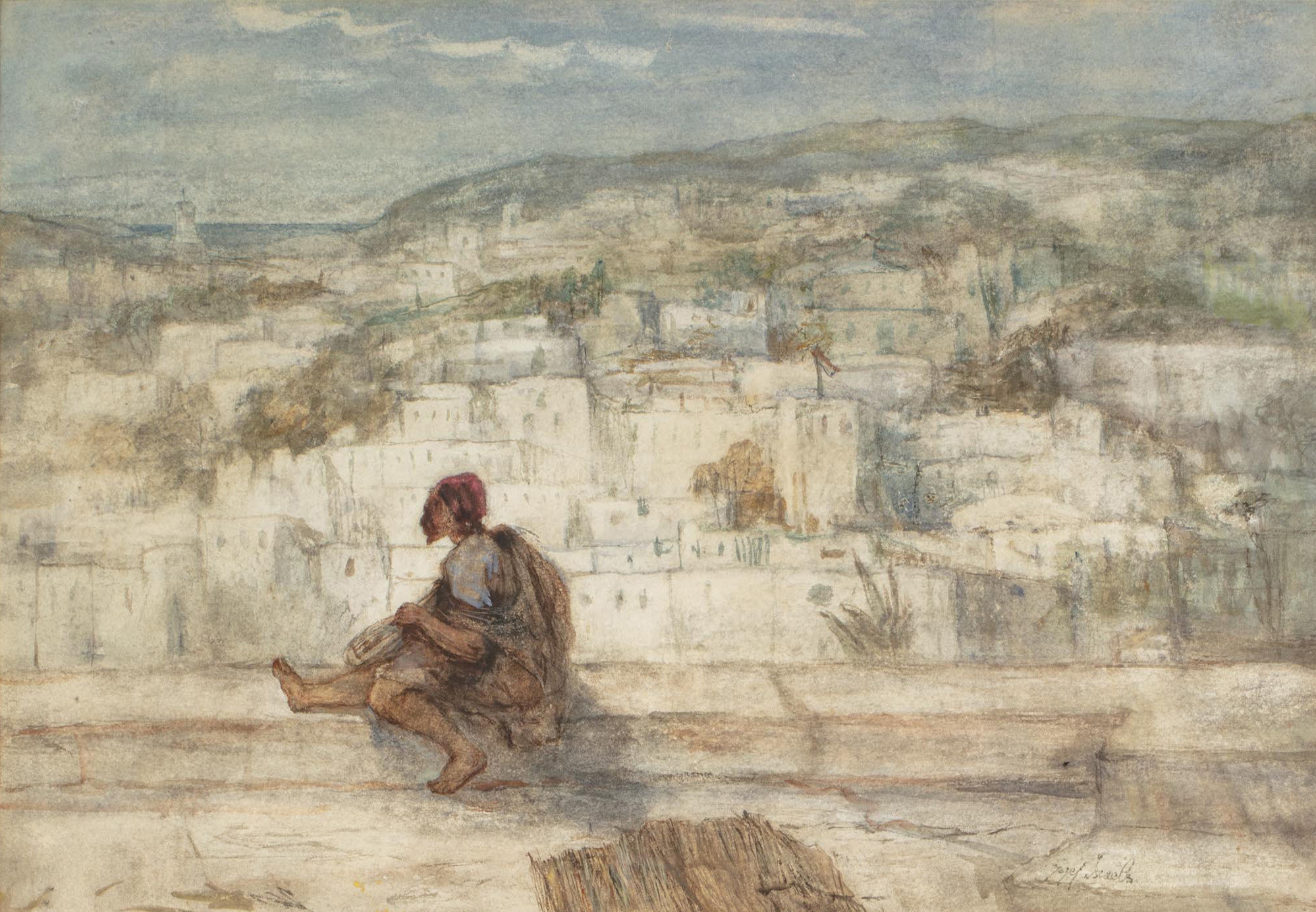 Watercolor on paper by Jozef Israels (Dutch, 1824-1911), titled Souvenir de Tanger, signed ‘Jozef Israels’ lower right (est. $3,000-$5,000).