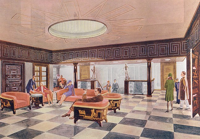 Ett av de främsta exemplen på svensk Art Déco är M/S Kungsholm. Passagerarfartyget tillhörde Svenska Amerika Linien och byggdes 1927-28 av skeppsvarvet Blohm + Voss i Hamburg. Arbetet med inredning och konstnärlig utsmyckning leddes av Carl Bergsten. Vilket resulterade i konst, möbler och föremål från Carl Malmsten, Simon Gate, Edward Hald, Wilhelm Kåge, Isaac Grünewald, Elsa Gullberg, Märta Måås-Fjetterström för att nämna några av våra största