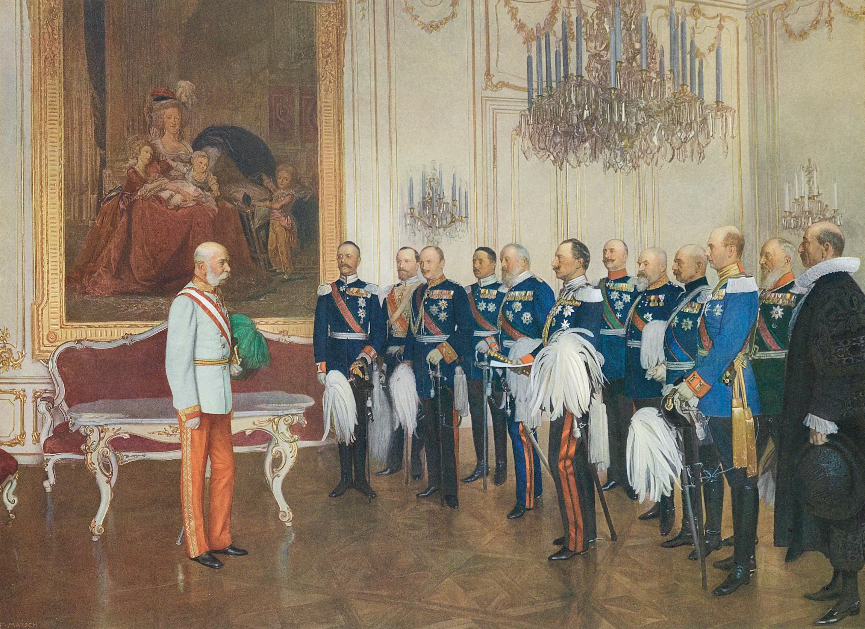 Franz Matsch, Die deutsches Bundesfürsten huldigen Kaiser Franz Joseph, 1908 | Abb. via Wikipedia