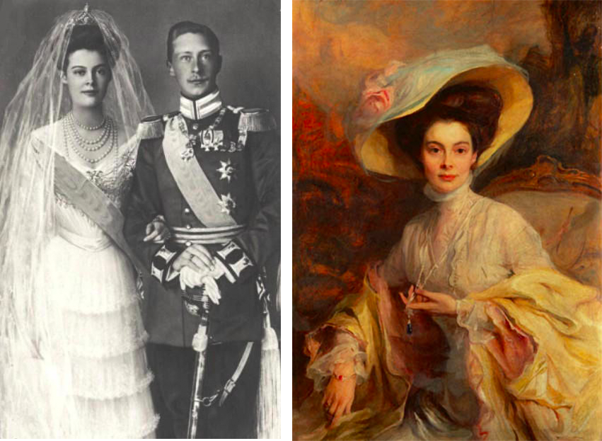 Links: Im Juni 1905 heirate Cecilie zu Mecklenburg-Schwerin den deutschen Thronfolger Wilhelm Rechts: Kronprinzessin Cecilie auf einem Portrait von Philip Alexius de László, 1908