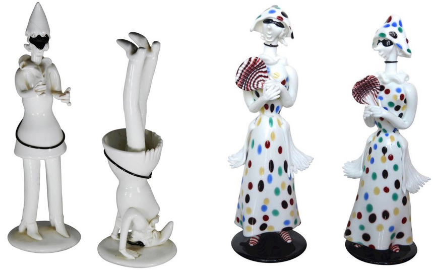 Figuren aus der Commedia dell'Arte von Fulvio bianconi für Venini | Foto via cambiaste.com, 1stdibs.com