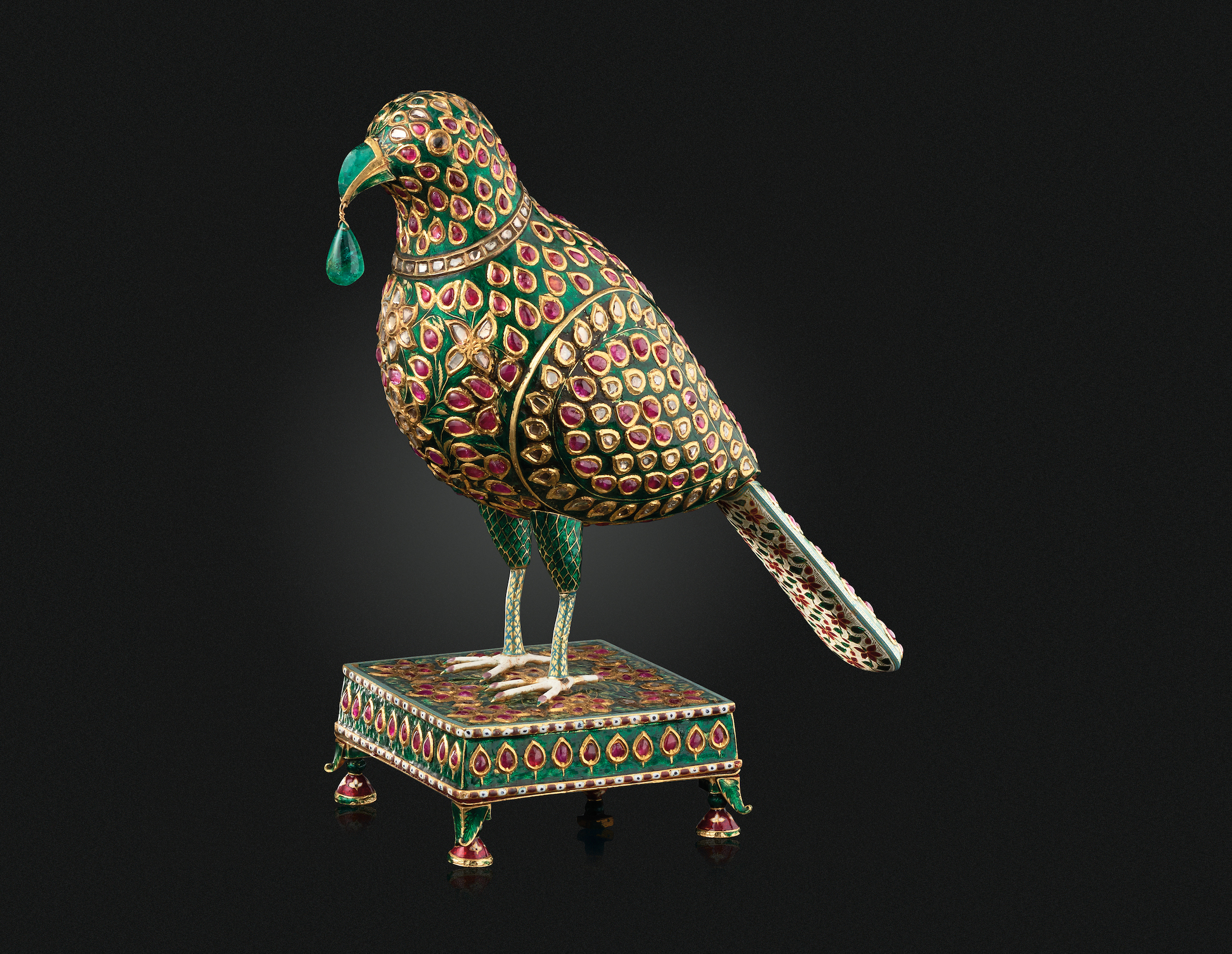 An enamelled and gem set model of a parrot. Image: Christie's
