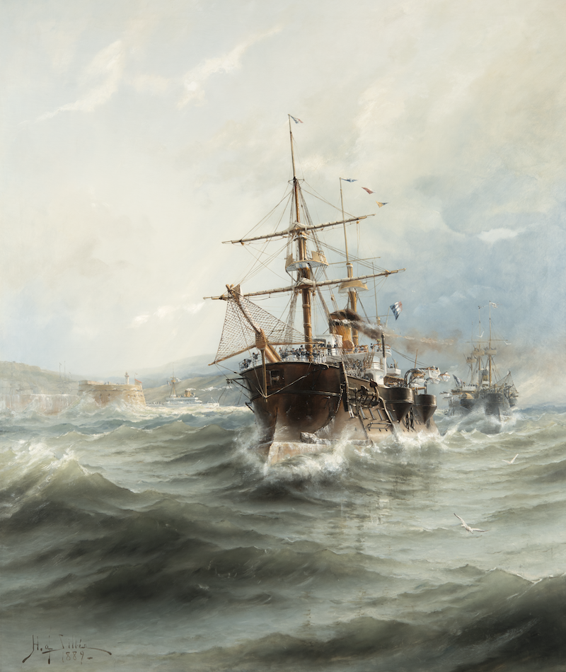 En av Sveriges främsta marina målare är utan tvekan Herman af Sillén, Franska pansarfregatter utanför Cherbo, 1889