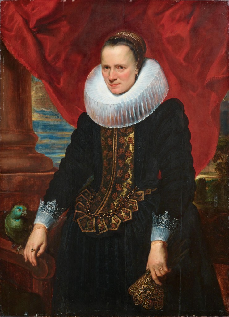 ANTHONIS VAN DYCK (1599 Antwerpen - 1641 London) - Bildnis einer Adeligen mit einem Papagei, Öl/Holz