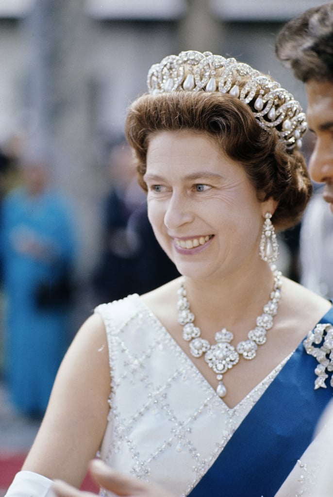 Queen Elizabeth II wearing the Duchess' tiara purchased by Queen Mary, her grandmother. Image: Popsugar