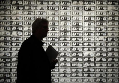 200 One Dollar Bills" by Andy Warhol is on display during a preview of Sotheby's impressionist and modern art sale in New York, October 30, 2009. AFP PHOTO/Emmanuel Dunand (Photo credit should read EMMANUEL DUNAND/AFP/Getty Images)