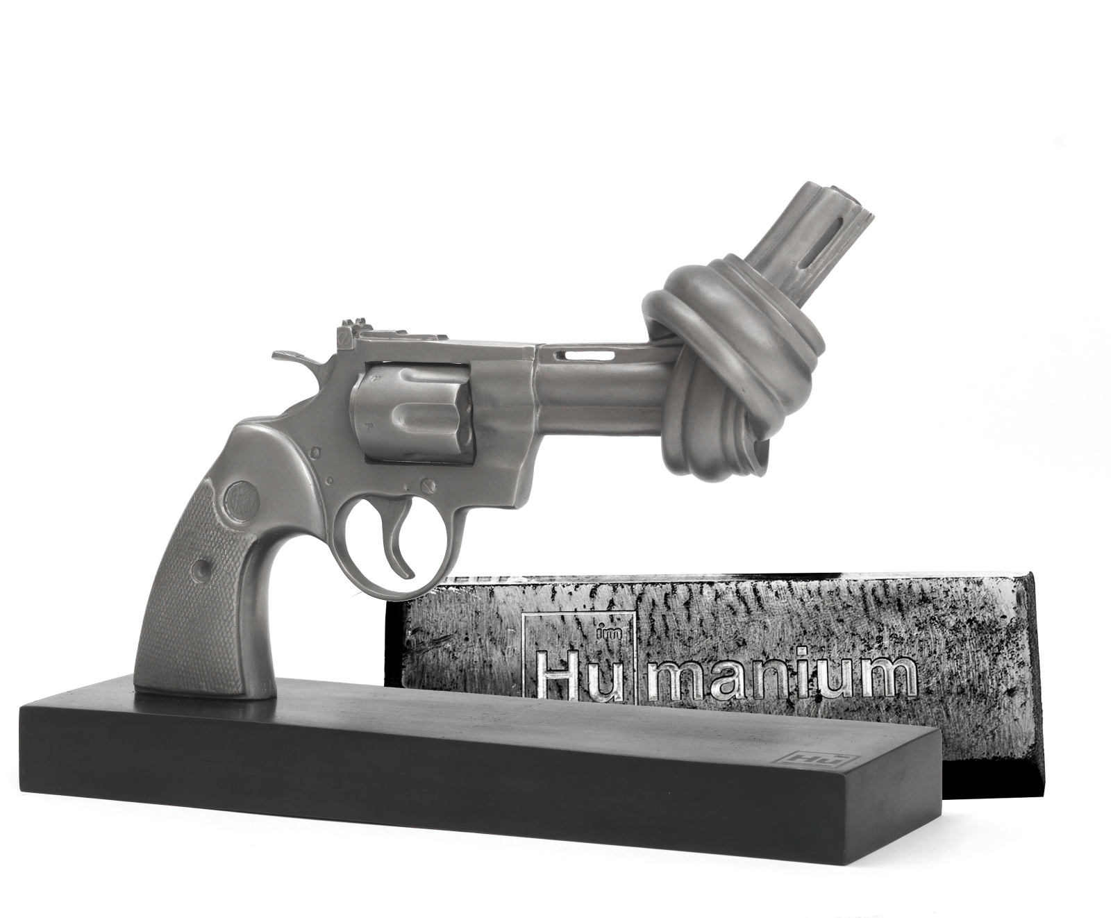 The world famous 'Non-Violence' knotted sculpture is now presented as a limited edition made of Humanium Metal