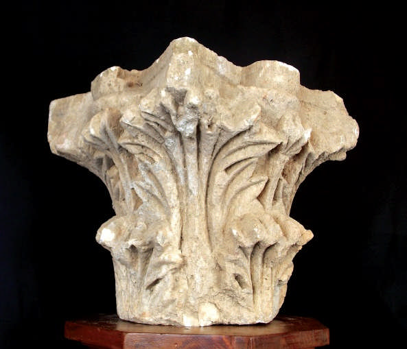 A pair of limestone capitals in calcareous, carved “Acanthus leaves”, from the 3rd or 4th century AD.
