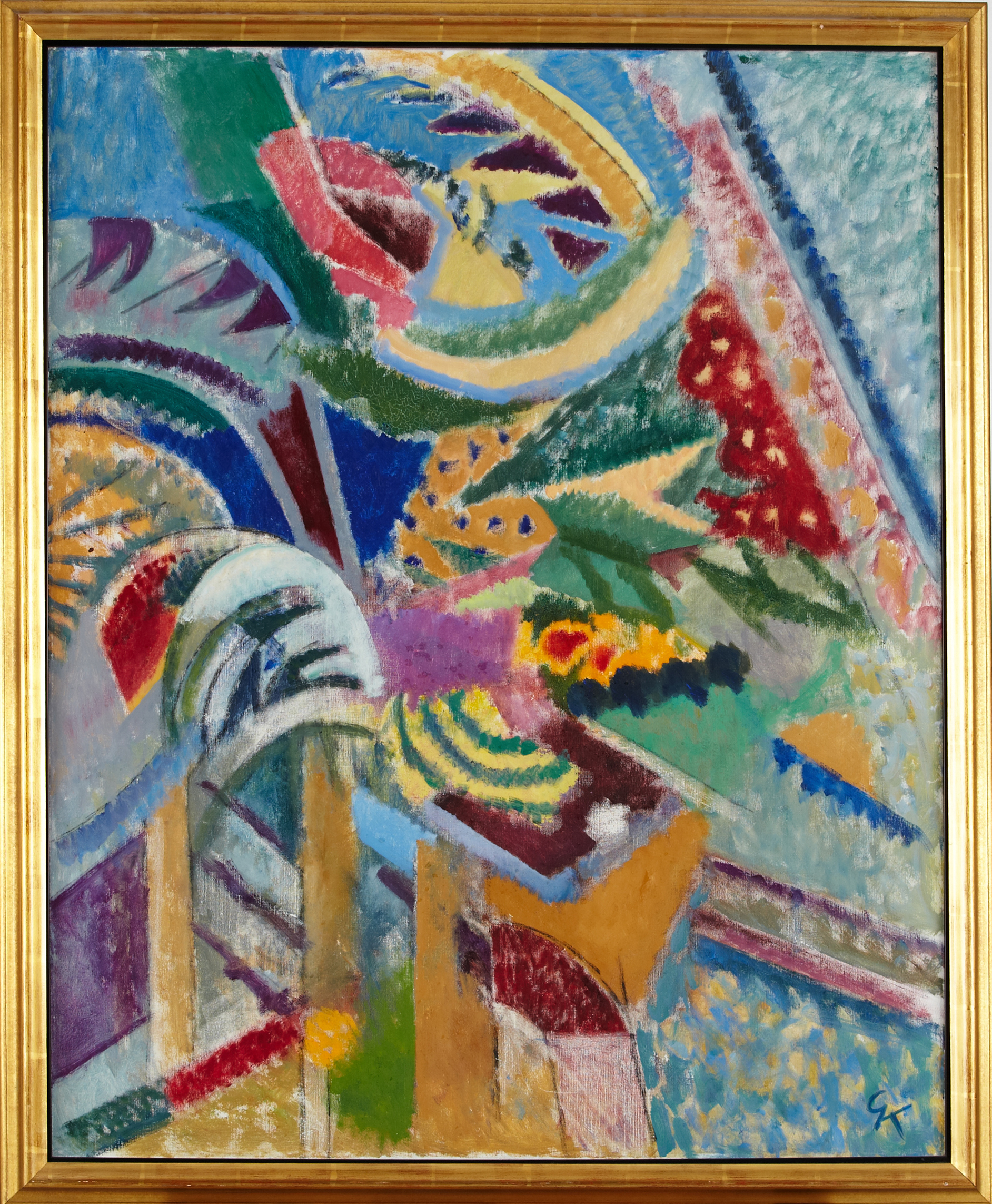 Greta Knutson-Tzara (1899-1983), komposition, monogramsignerad GK, olja på duk. Såldes hos Stockholms Auktionsverk 2014 för 12 500 kronor. Bild Stockholm Auktionsverk