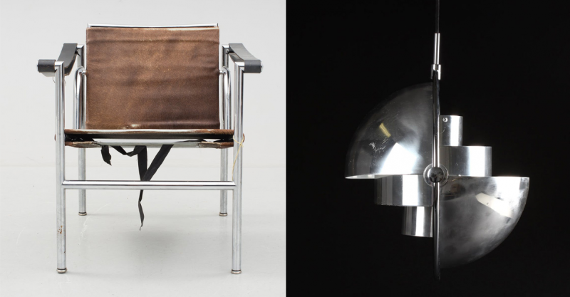 Vänster: LC-1, Le Corbusier. för Cassina. Såld för 4 600 år 2015. Höger: Louis Weisdorf, Multi-lite. Såld för 23 300 kronor år 2015. Foton: Bukowksis och Lauritz.com.