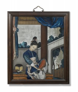 A Chinese reverse glass painting of a noble woman Qing Dynasty, c. 1760-1780 54.5 x 42.5 cm Gibson Antiques, London