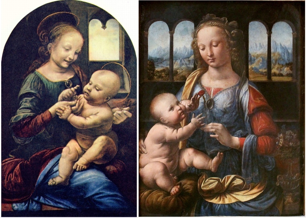 To the left: Madonna with a flower, about 1475-1480. To the right: Madonna of the carnation, about 1473-78. Image: barnebys.de