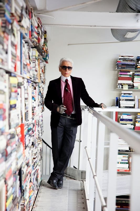 Karl Lagerfeld at his apartment in Paris. Image: Architectural Digest