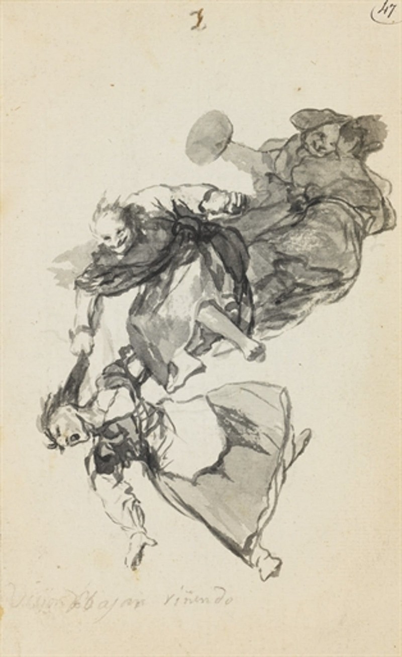 Fransisco Goya, « Bajan riñendo », dessin, numéroté 2, image via Christie's