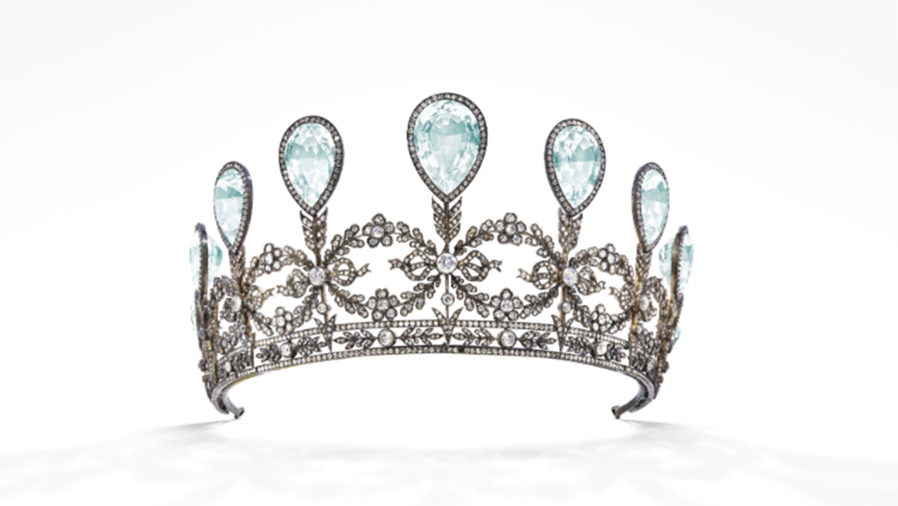 Tiaran med diamanter och akvamariner som skapats av Fabergé. Foto: Christie's