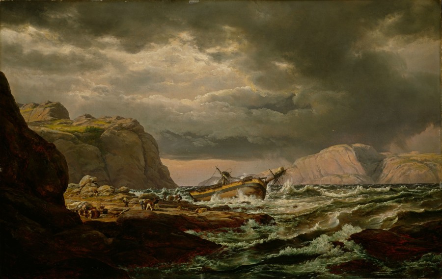Johan Christian Dahl, Skibbsvrak vid den norska kusten (1832) Foto via Wikipedia.