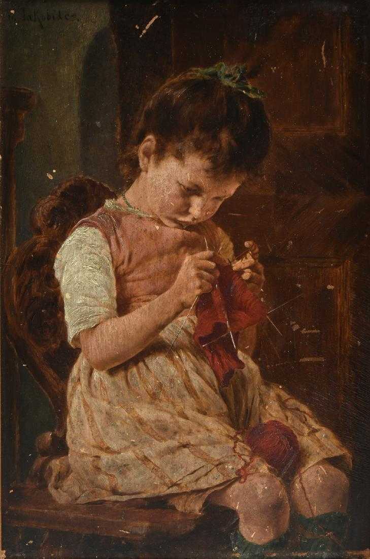 Georg (or Georgios) Jakobides, ‘Little Girl Knitting’, 1924, oil on canvas. Photo: Simpson Galleries