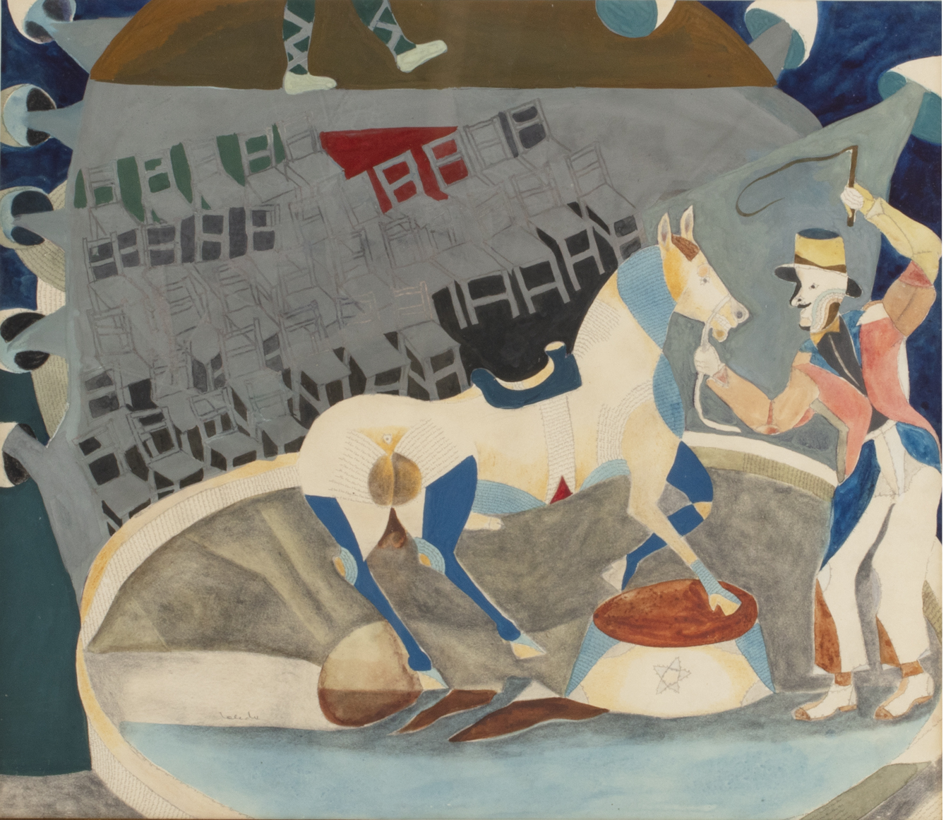 Gouache, watercolor and pencil on paper by Francesco Toledo (Mexican, b. 1940), titled En el Circo (circa 1970), signed ‘Toledo’ lower left and titled on verso (est. $18,000-$22,000).