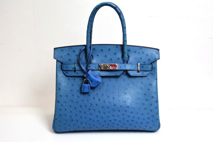 Hermès - Birkin 30, blue ostrich leather
