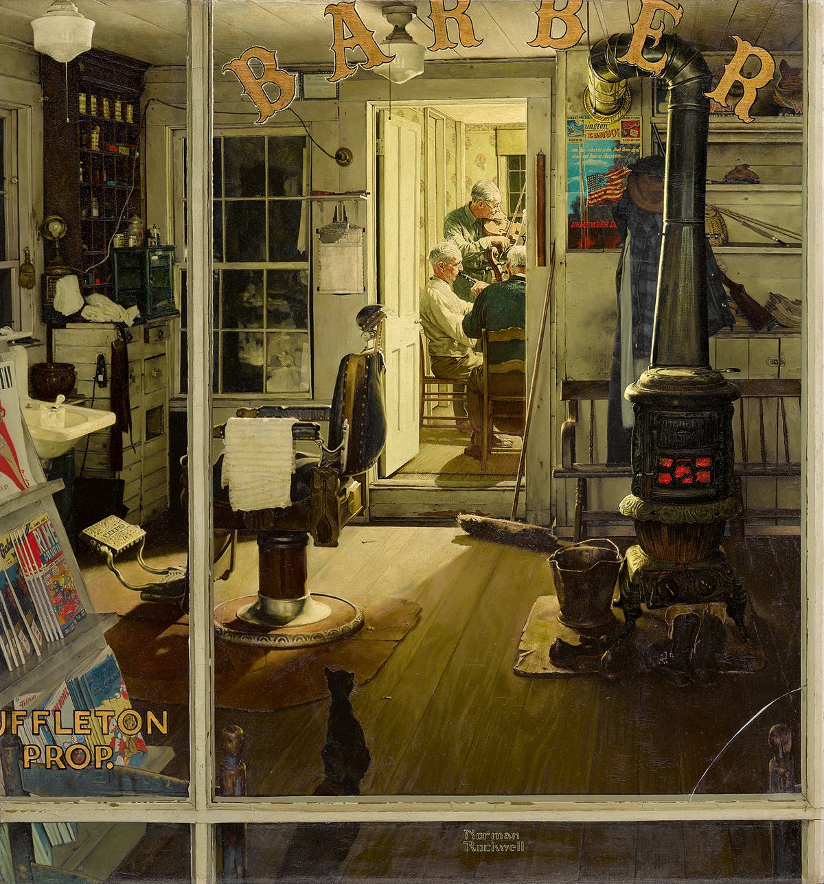 NORMAN ROCKWELL. “Shuffleton's Barbershop”. Óleo sobre lienzo (1950).