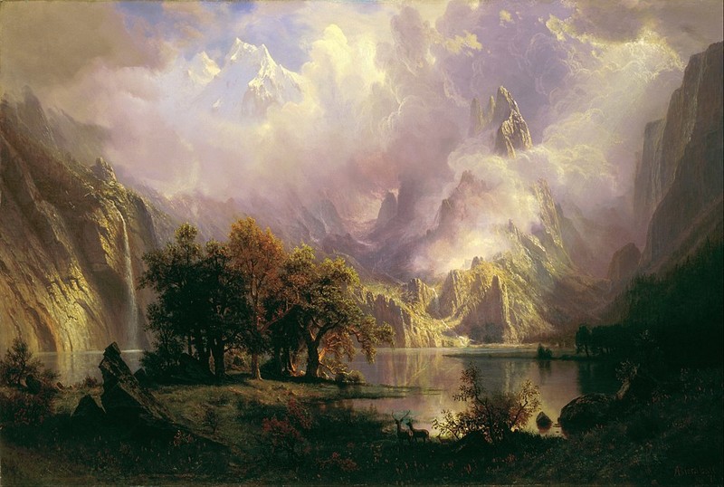ALBERT BIERSTADT. Paisaje de las montañas rocosas. Óleo sobre lienzo (1870)