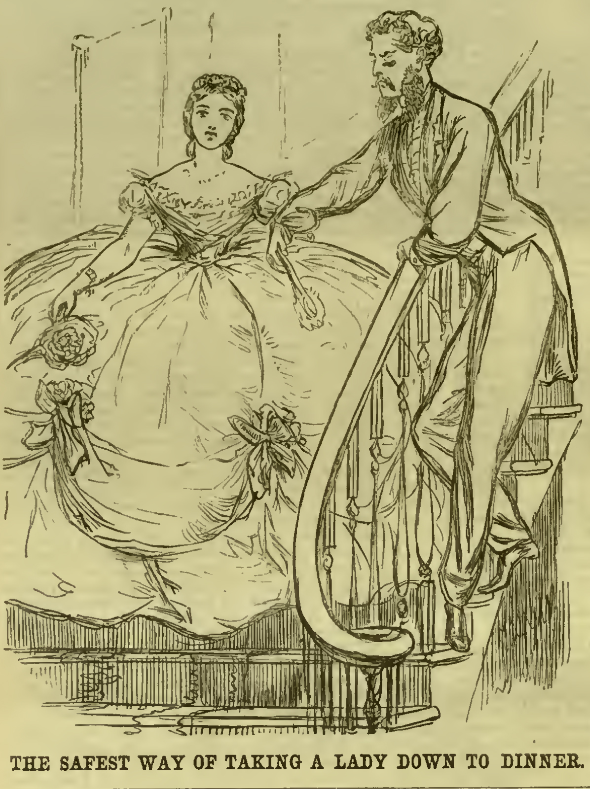 Unknown Artist, 'The Safest Way of Taking a Lady Down to Dinner' from 'Punch Magazine', 1864. Photo: pioneerproject.org
