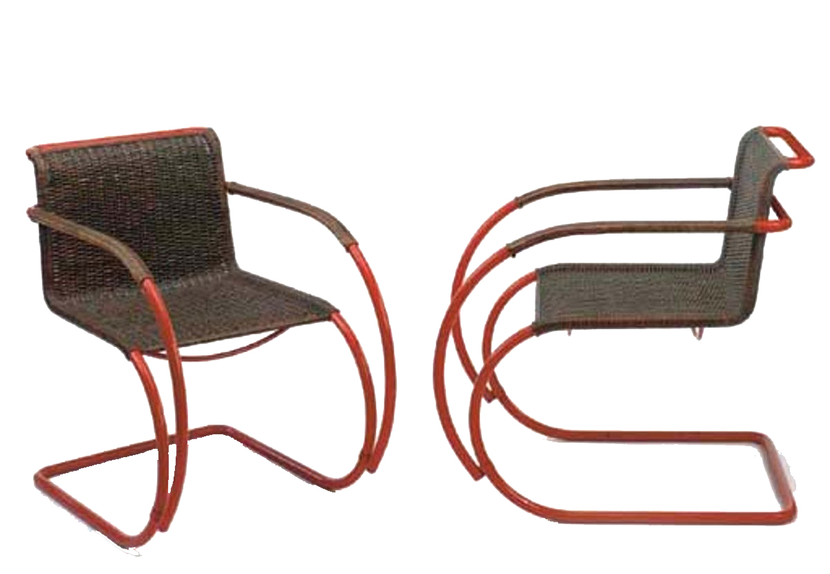 LUDWIG MIES VAN DER ROHE. Sillones "MR534" en acero tubular pintado fabricado por Thonet (c. 1934).
