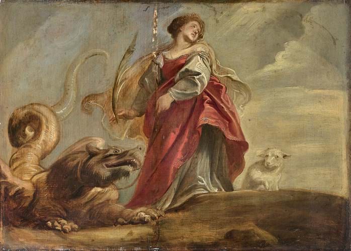 Peter Paul Rubens, Studie der Heiligen Margarete, Öl/Eichenholzplatte, 1620