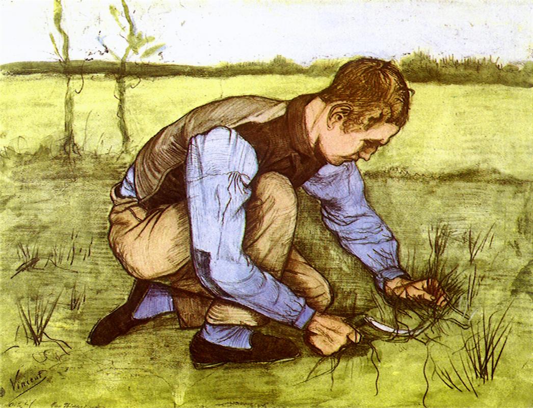 Vincent van Gogh, Garçon coupant l’herbe avec une faucille, 1881, image via Wikipedia
