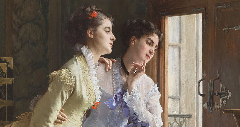 Détail de "Indiscrétion", Gustave De Jonghe (1829-1893) Huile sur panneau signé en bas à droite 74 x 54 cm