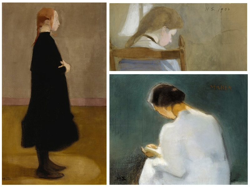 Skolflicka II från 1908, Girl Reading (Seated Girl) från 1904 och Maria från 1906. Bilder: Europeana, WikiArt