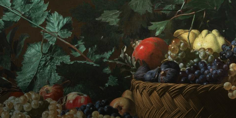 Närbild av Bartolomeo Cavarozzi stileben som visas hos Colnaghi.