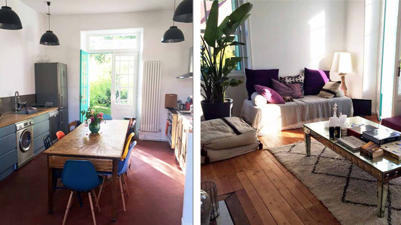 Left: the kitchen, right: the living room. Images: Airbnb