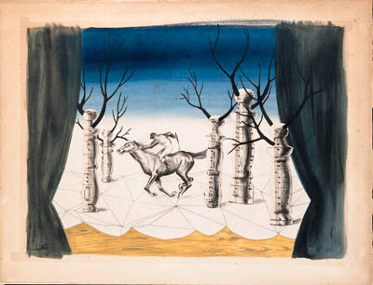 Le jockey perdu, René Magritte, 1926, gouache, papier collage, encre noire et crayon sur papier