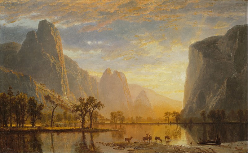 ALBERT BIERSTADT. "Valley of the Yosemite". Óleo sobre cartón (1864)
