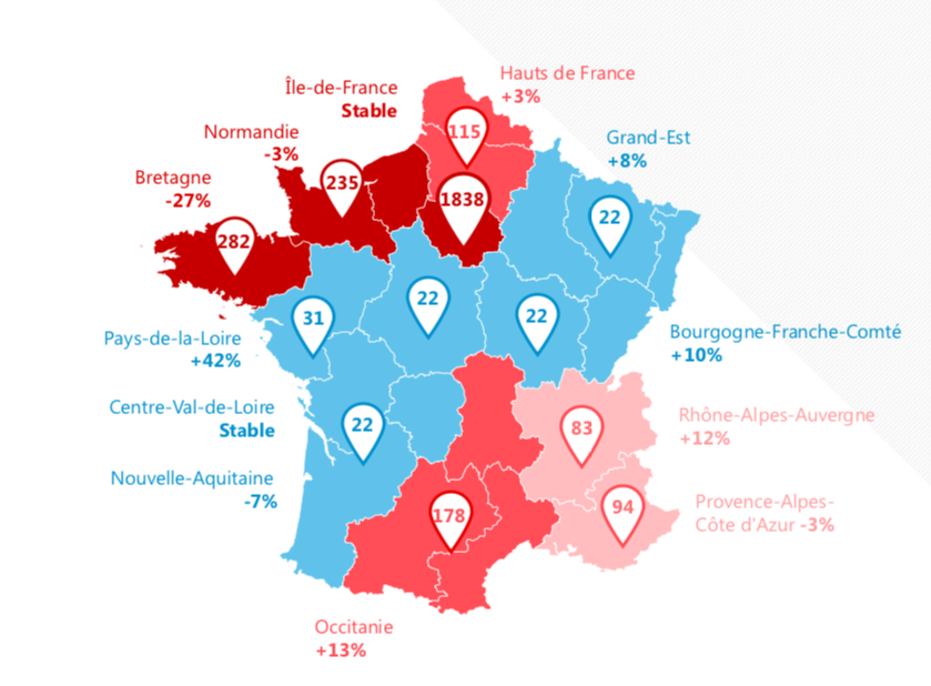 Répartition géographique des montants adjugés en 2018, image ©CVV