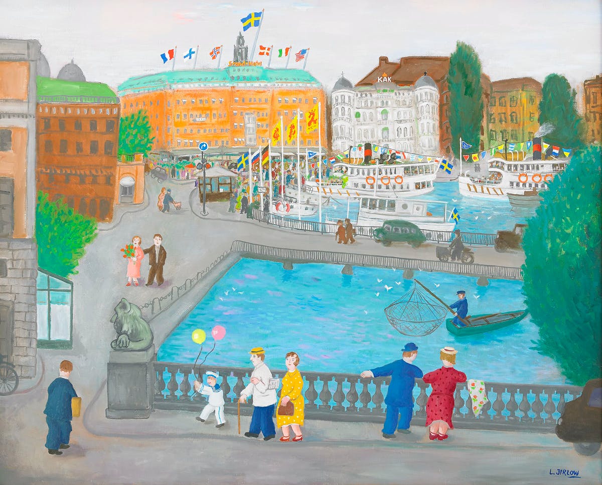 Lennart Jirlow “Utsikt över Norrbro”. Såldes via Stockholms Auktionsverk för 350 000 sek i april 2013. Bild: Stockholms Auktionsverk