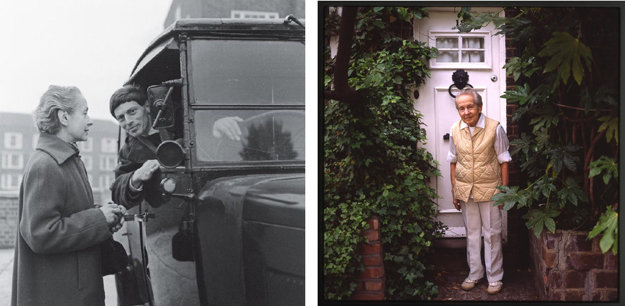Links: Lucie Rie und Hans Coper Rechts: Lucie Rie vor ihrem Haus 18 Albion Mews, in dem sie 50 Jahre lang lebte und arbeitete | Fotos via cfileonline.org und casswebsite.org