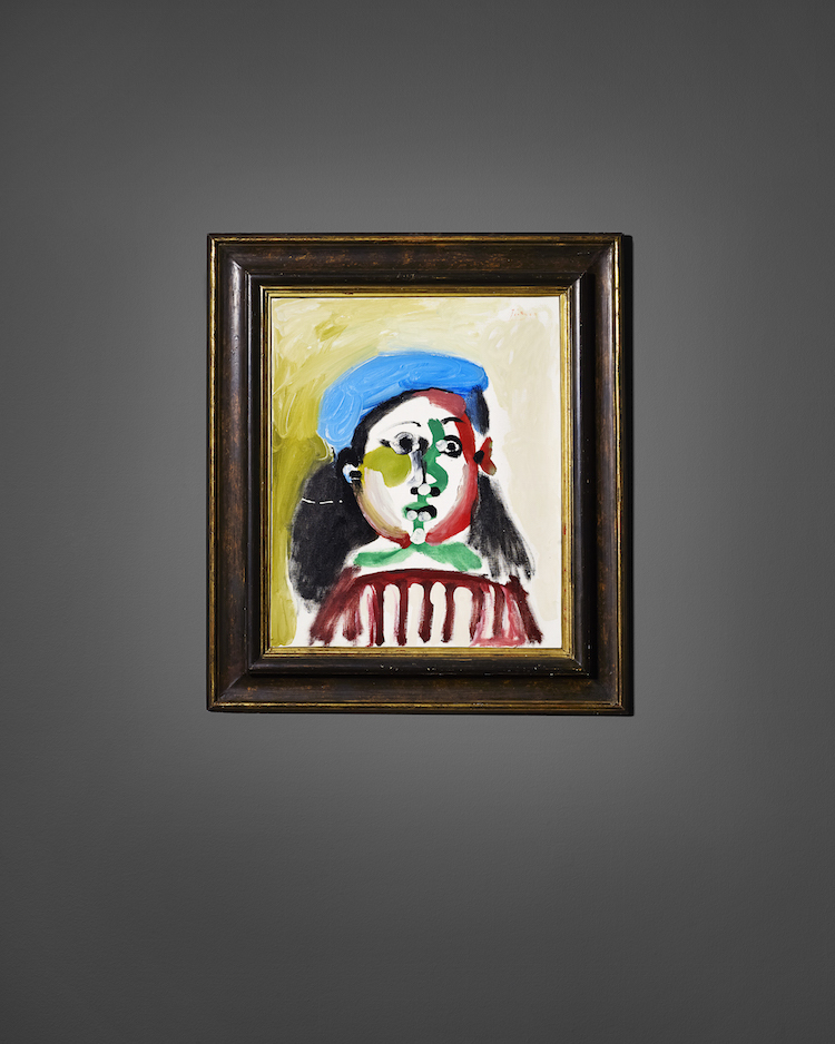 Fillette au béret par Pablo Picasso, Peinture à l'huile, 1964 En vente à Uppsala Auktionskammare le 7 décembre 2016