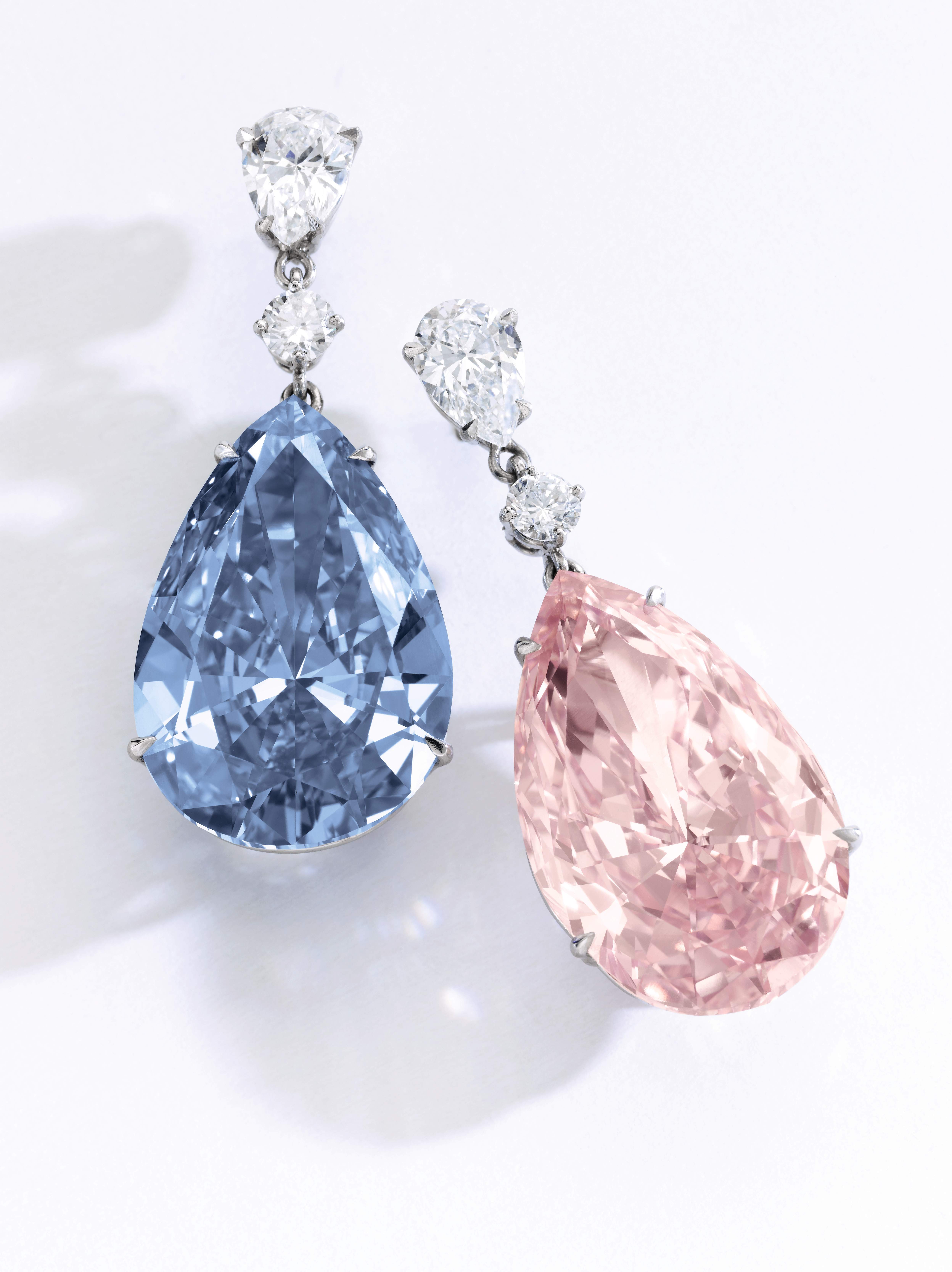 ‘THE APOLLO BLUE’, Fancy Vivid Blue, 14.54 carats, Internally Flawless, Type IIb ‘THE ARTEMIS PINK’, Fancy Intense Pink, 16.00 carats VVS2 clarity, Type IIa