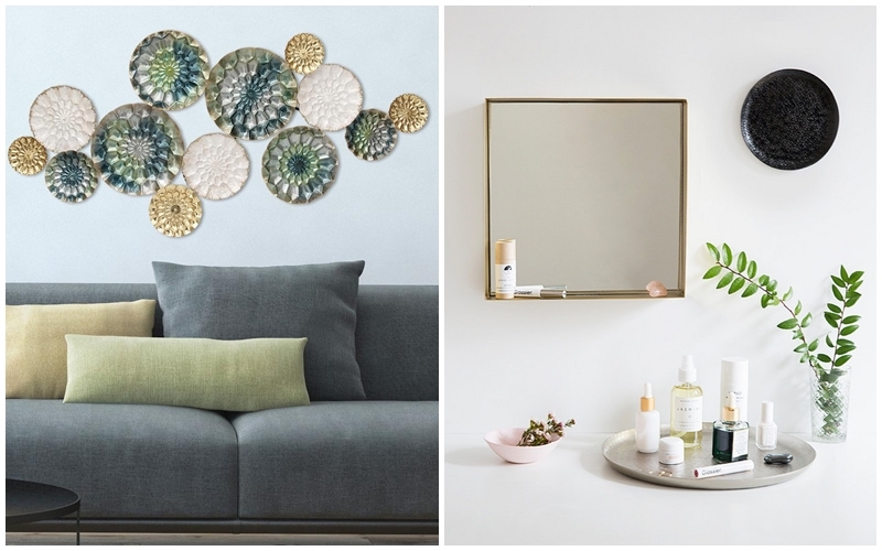 Left: Let multicolored metal circles decorate the wall. Photo via: homedepot.com. Right: The decoration trend in metal. Photo via: Domino Magazine.