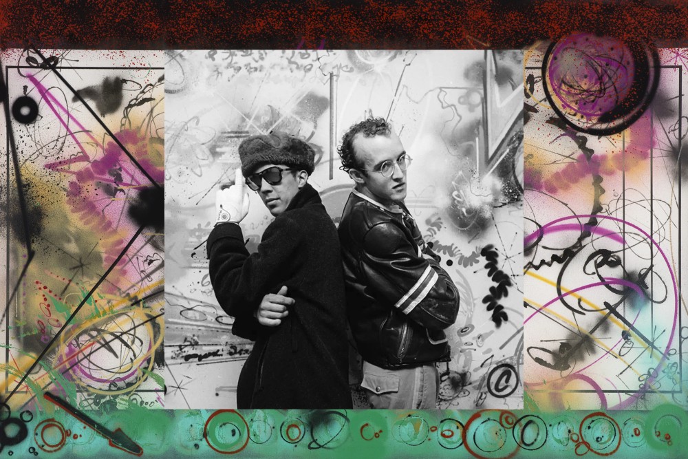 Graffitikonstnären Futura 2000 på sin öppningskväll på Fun Gallery med Keith Haring. Photo: Sophie Bramly, 1983.